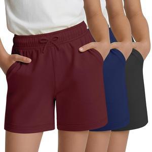 레슨주 3팩 여름 부드러운 레그 여자 운동 14년 캐주얼 반바지 포켓 탄력 허리 와이드 스웨트