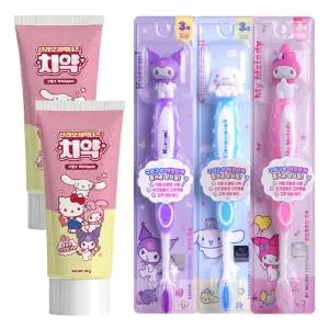 산리오캐릭터즈 치약(딸기향) 2개 + 산리오캐릭터 칫솔 3종 (시나모롤,마이멜로디,쿠로미)