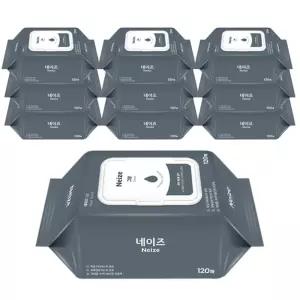 (튼튼)미래생활 네이즈 그랑 물티슈 캡형 120매x10팩 형티슈 보습 깨끗한 멀티 가정용 고급 리필
