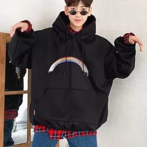 단독으로 입거나 셔츠에 레이어드해서 입어도 예쁜 레인보우 프린팅 모자달린 티셔츠