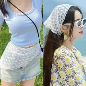 여자 꽃무늬 로맨틱 여성스러운 피서룩 레이스 스카프