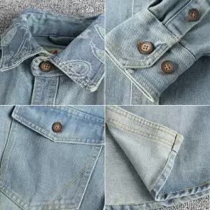 남성 청 캐주얼 빈티지 가을 셔츠 넥 캐슈넛 꽃 자수 잉글리시 봄가을 긴팔 트렌드 DUCHI3