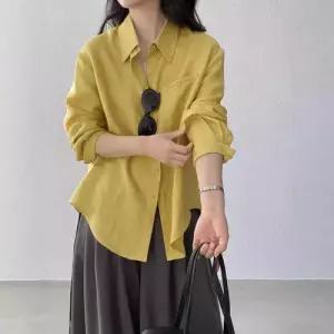 빈티지 봄 캐주얼 셔츠 린넨 카디건 긴팔 여자봄가디건 ible1