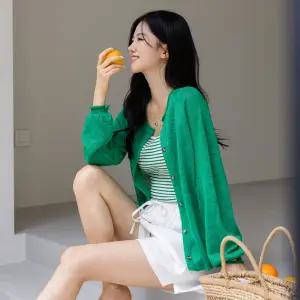 [시크폭스] 텐베이 소매패치 니트 가디건 여름VER._52CA568