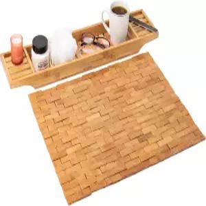 마인드 리더 욕조 트레이 및 목욕 매트 세트 욕실 액세서리 대나무 레이온 275인치 L x 575인치 W 75인치 H