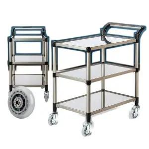 [오너클랜]무소음바퀴 주방카트 스텐레스 트롤리 차 웨건 3단 대 이동식트레이