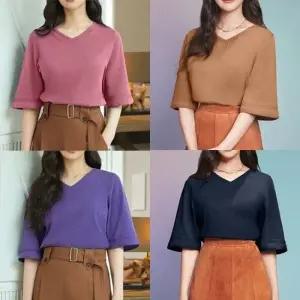 [도로시양장점]YUMMYKNIT 꼼드코튼100 어텀 V넥 7부니트 4종세트