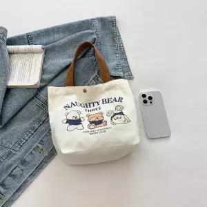 미니에코백 똑딱이 단추 곰돌이 캔버스 에코백