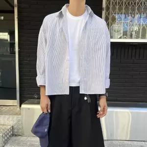 가을 스트라이프 긴팔 크롭 셔츠 남자