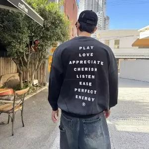 남자 얇은 맨투맨 오버핏 레터링 스? 티셔츠