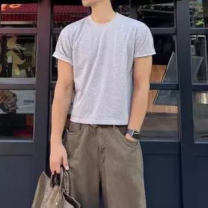 남자 라운드 머슬 비침없는 크롭 반팔티