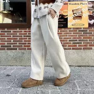 [셀러허브]남자 모직 바지 겨울 밴딩 와이드 슬랙스 (S44353548)