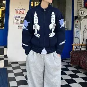 남성 니트 집업 가디건 자가드 겨울 하이넥