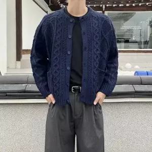 남자 니트 가디건 라운드 꽈배기 피셔맨