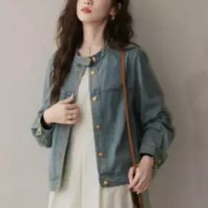 출근룩 청 간절기 아우터 데님 여자 봄 자켓 여성 라운드넥 외투