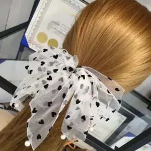 레이스 머리 곱창 머리끈 한국식 예쁜 하트 헤어밴드 망사끈 진주 헤어끈 여자머리끈