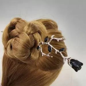 블랙 장미 비녀 헤어 액세서리 한복 쪽진 머리장식 코스튬 비녀