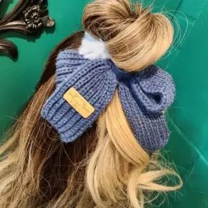뉴딥블루 여성 겨울뜨개머리밴드 리본 패션당고 밴드 헤어끈 니트 리본끈 똥머리 당고