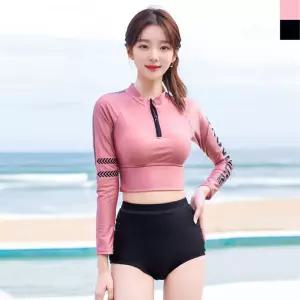여자 크롭 래쉬가드 하이웨이스트 수영복 세트