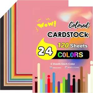 컬러 카드 스톡 종이 120장 160 Gsm 60 Lb 24가지 색상 모듬 인쇄용 두꺼운 건설 용지 커팅 DIY A4 1팩