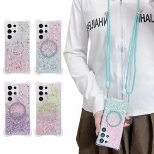 유니커블 갤럭시 S25엣지 투톤 글리터 맥세이프 스트랩 케이스