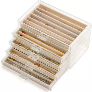 서랍 5개가 있는 목걸이 정리함 30칸 방진 벨벳 디스플레이 트레이 아크릴 케이스 펜던트 체인 보관 여성