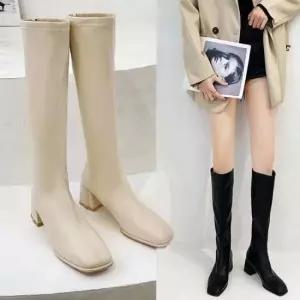 디자인 사각코 캐주얼 패션 가죽 겨울 롱 여성 부츠