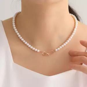 쥬릭스 14K 리본 장식 AAA 상급 6mm 담수 진주목걸이 JGN0045