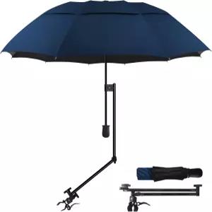 파티오 우산 UPF 50 360 조절 가능한 그늘 범용 클램프가 있는 해변 위의 의자 골프 카트 휠체어 비치커