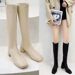 사각코 캐주얼 디자인 패션 가죽 겨울 롱 여성 부츠 여성