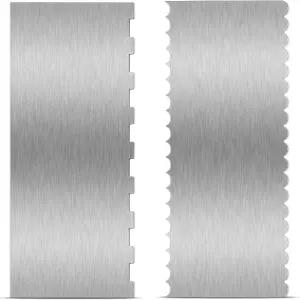 2피스 스테인리스 스틸 케이크 스크레이퍼 대형 양면 패턴 가장자리 스트라이프 스무더 무스 버터 크림