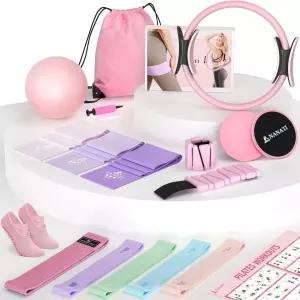 나나티 필라테스 키트 여성용 홈 운동 14.5인치 링과 볼 저항 밴드 발목 웨이트 슬라이더 및 초보자 그립