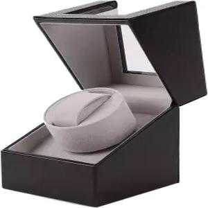 우드 쉘과 블랙 가죽/탄소 섬유 일본 모터의 Aokely 자동 싱글 워치 와인더