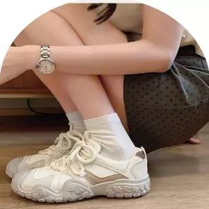 [하프클럽/]여성 깔끔한 화이트 데일리 스니커즈화 끈운동화