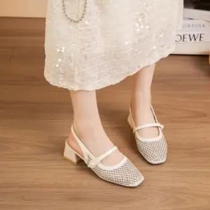 [라운슈][라운슈] 트임 진주 메리제인 슬링백 샌들힐 4cm (49298201)