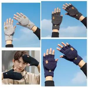 [하프클럽/]남성용 가을 겨울 니트 플랩 보온장갑