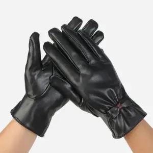 [하프클럽/]가죽 장갑 여자 보온 기모 터치 인조 고급 리본