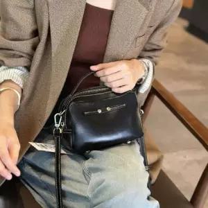 [하프클럽/]여성 천연 소가죽 대학생 미니 핸들 데일리 숄더백 직장 크로스