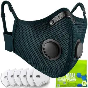 베이스캠프 패밀리 팩 먼지 마스크 6개의 활성탄 필터가 있는 통기성 재사용 가능한 마스크(다크 티버)
