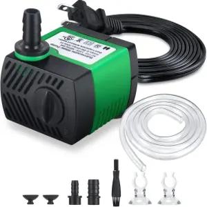 CWKJ 80GPH 잠수식 워터 펌프 4W 300L/H 4.9피트 튜브(1/3인치 ID) 수족관 연못 어항 수경 재배용 노즐 3개