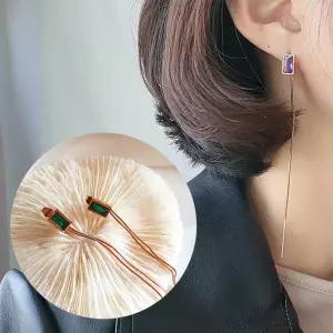 여자 서지컬스틸 사각 큐빅 뱀줄 드롭 귀걸이