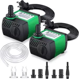 CWKJ 2팩 80GPH (4W 300L/H) 잠수식 워터 펌프 4.9피트 튜브(1/3인치 ID) 수족관 연못 어항 수경 재배용