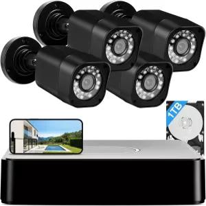 1080P 유선 카메라 시스템 1TB 하드 드라이브가 장착된 AIWIXEN 8CH CCTV 감시 DVR 실외 5MP 4대 인체 차량