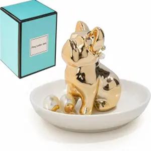 불독 링 홀더 세라믹 접시 반지 귀걸이용 장신구 트레이 정리함 강아지 엄마 연인을 위한 재미있는 테마