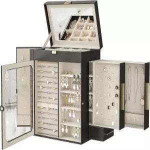 거울이 있는 후브로 주얼리 박스 유리 창문이 여행 정리함 수직 보관함 크리스마스 선물 사랑하는 사람을