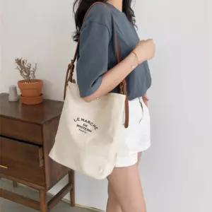 여자 데일리 캔버스 백 가죽 스트랩 숄더 토트백