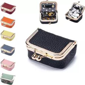 정품 가죽 주얼리 여행 케이스 미니 휴대용 정리함 키스 잠금 및 팁 방지 디자인 귀걸이 반지 동전 지갑