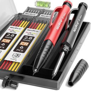 샤프너와 핑거 그립이 헤비 있는 세트 2팩 케이스 기계식 카펜터 마커 건설용 듀티 펜슬 닉프로 옐로우 블랙 리필이 레드 26개의 목공