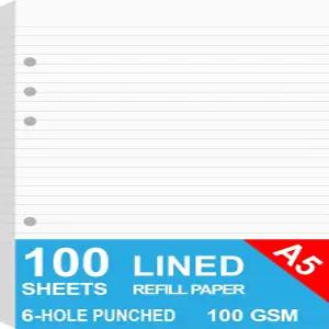A5 안감 종이 필로팍스 플래너 정리함 바인더 구멍 뚫림 6개 100장/200페이지 100gsm 흰색 5.8 x 8.2