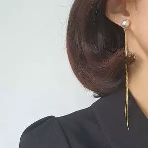 [하프클럽/]여자 우아한 데이트룩 진주 롱체인 귀걸이